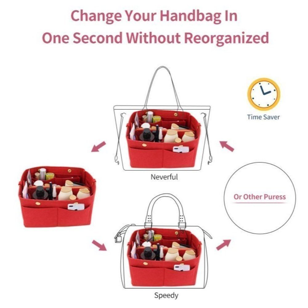 2 Purse Organizer Insert for Louis Vuitton speedy 30MM bags& Neverfull GM XL RED - Picture 9 of 12